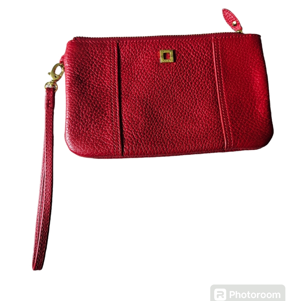 LODIS wristlet wallet ruby red pebble leather gold accents fall buisness travel